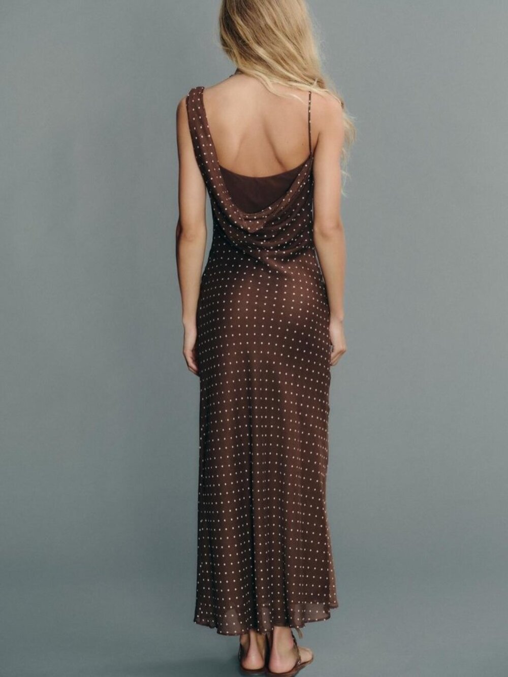 Zara Womens Dress Medium Brown Draped Neck Polka Dot Chiffon Lined 3152/274 NWT - Picture 3 of 10